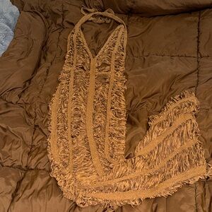 Fashion Nova dark brown Fringe Halter Dress/cover up